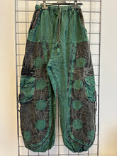 Load image into Gallery viewer, Stone Washed Circles Pattern Trousers – EMERALD GREEN