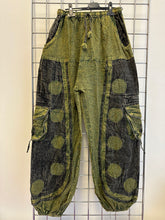 Load image into Gallery viewer, Stone Washed Circles Pattern Trousers – OLIVE GREEN
