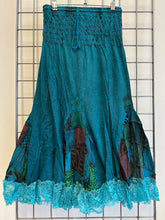 Load image into Gallery viewer, Boho Style Teal/Blue Skirt with Patchwork & Lace