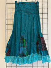 Load image into Gallery viewer, Boho Style Teal/Blue Skirt with Patchwork & Lace