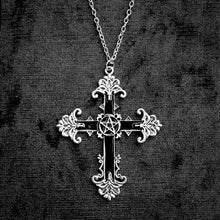 Load image into Gallery viewer, BLACK CROSS WITH PENTAGRAM NECKLACE