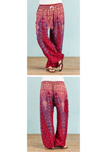 Load image into Gallery viewer, Dark Red Peacock Print Harem Trouser with Drawstring Waist - Free size