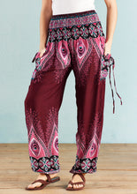 Load image into Gallery viewer, Red Peacock Print Trouser With 2 Tie Pockets - Free size