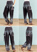 Load image into Gallery viewer, Black Peacock Print Trouser With 2 Tie Pockets - Free size