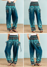 Load image into Gallery viewer, Sea Green Peacock Print Trouser With 2 Tie Pockets - Free size