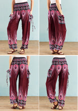 Load image into Gallery viewer, Red Peacock Print Trouser With 2 Tie Pockets - Free size