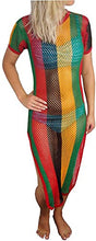 Load image into Gallery viewer, Rasta Striped Mesh Stretch Dress