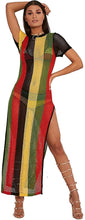Load image into Gallery viewer, Rasta Striped Mesh Stretch Dress