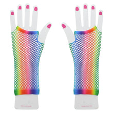 Load image into Gallery viewer, Long Rainbow Stripe Fishnet Gloves