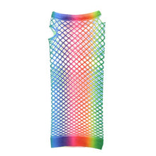 Load image into Gallery viewer, Long Rainbow Stripe Fishnet Gloves