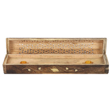 Load image into Gallery viewer, MANGO WOOD INCENSE BOX WITH BRASS ELEPHANT INLAY