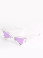 Load image into Gallery viewer, Clear Triangular Sunglasses with Purple Lenses
