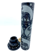 Load image into Gallery viewer, Black/Grey Soapstone Carved Incense Tower - ELEPHANT