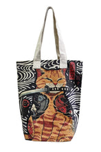 Load image into Gallery viewer, Japanese Samurai Cat Print Cotton Tote Bag
