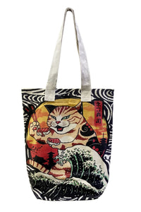Japanese Sushi Cat Print Cotton Tote Bag