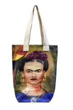 Load image into Gallery viewer, Frida Kahlo Self Portrait with Parrot Art Cotton Tote Bag
