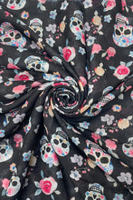 Load image into Gallery viewer, Cute Skull &amp; Rose Print Frayed Scarf - BLACK
