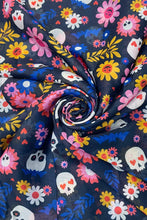 Load image into Gallery viewer, Floral Leaf Skull Print Frayed Scarf - NAVY
