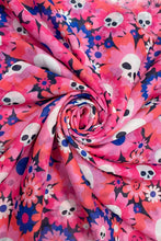 Load image into Gallery viewer, Bright Cute Flower &amp; Skulls Print Frayed Scarf
