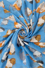 Load image into Gallery viewer, Cuddly Cat/Kitten Print Frayed Scarf - BLUE
