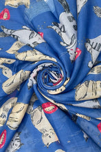 Load image into Gallery viewer, Cat Sketch Print Frayed Scarf – BLUE
