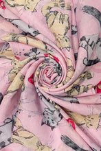 Load image into Gallery viewer, Cat Sketch Print Frayed Scarf – PINK
