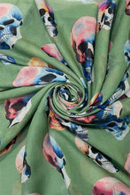 Load image into Gallery viewer, Scattered Skulls Print Frayed Scarf - GREEN
