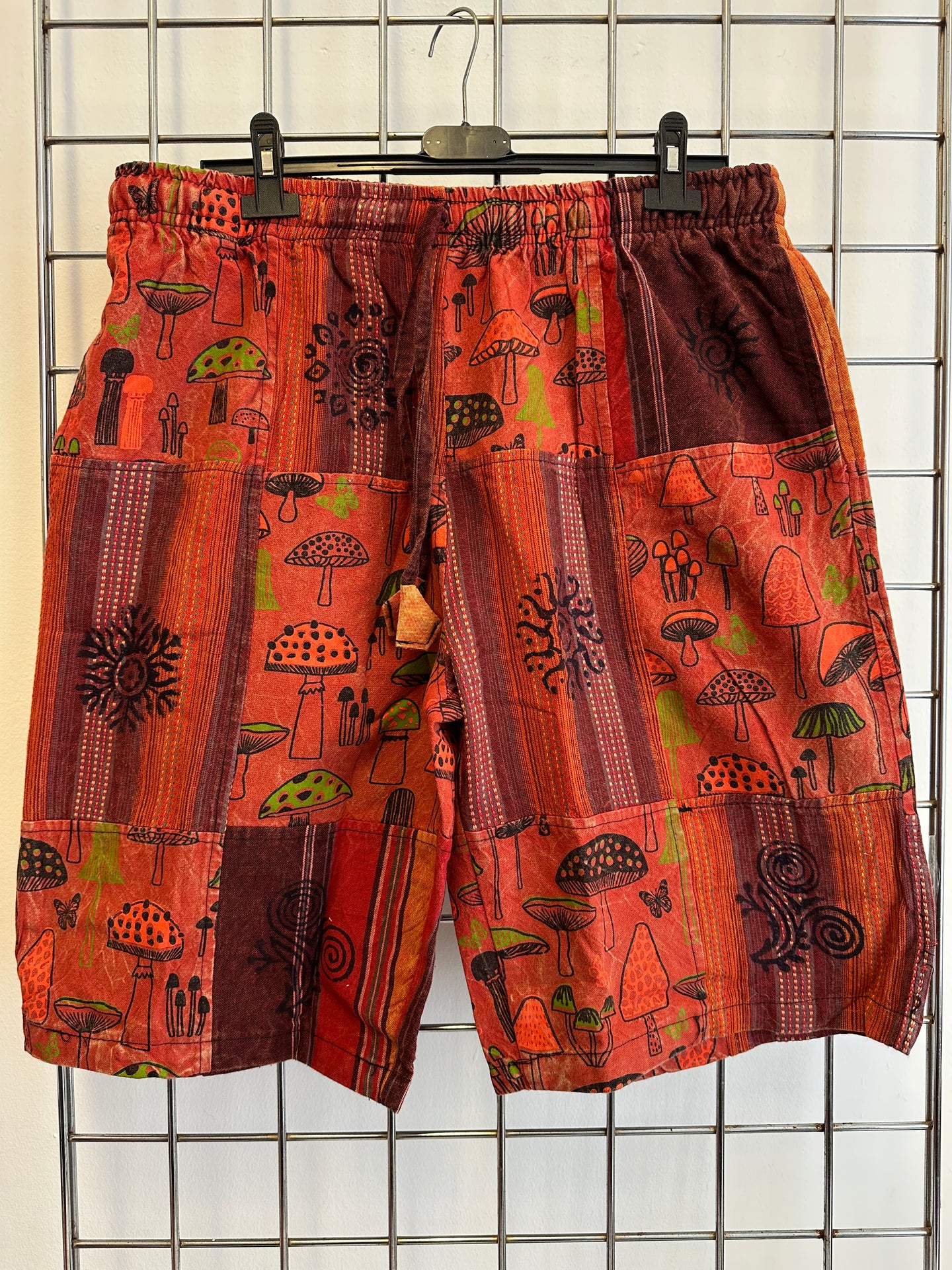 Red Patchwork Mushroom Shorts