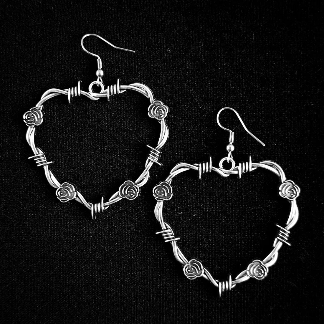 LARGE BARBED WIRE HEART EARRINGS