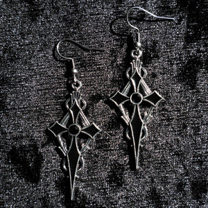 GOTHIC CROSS & BLACK GEM EARRINGS