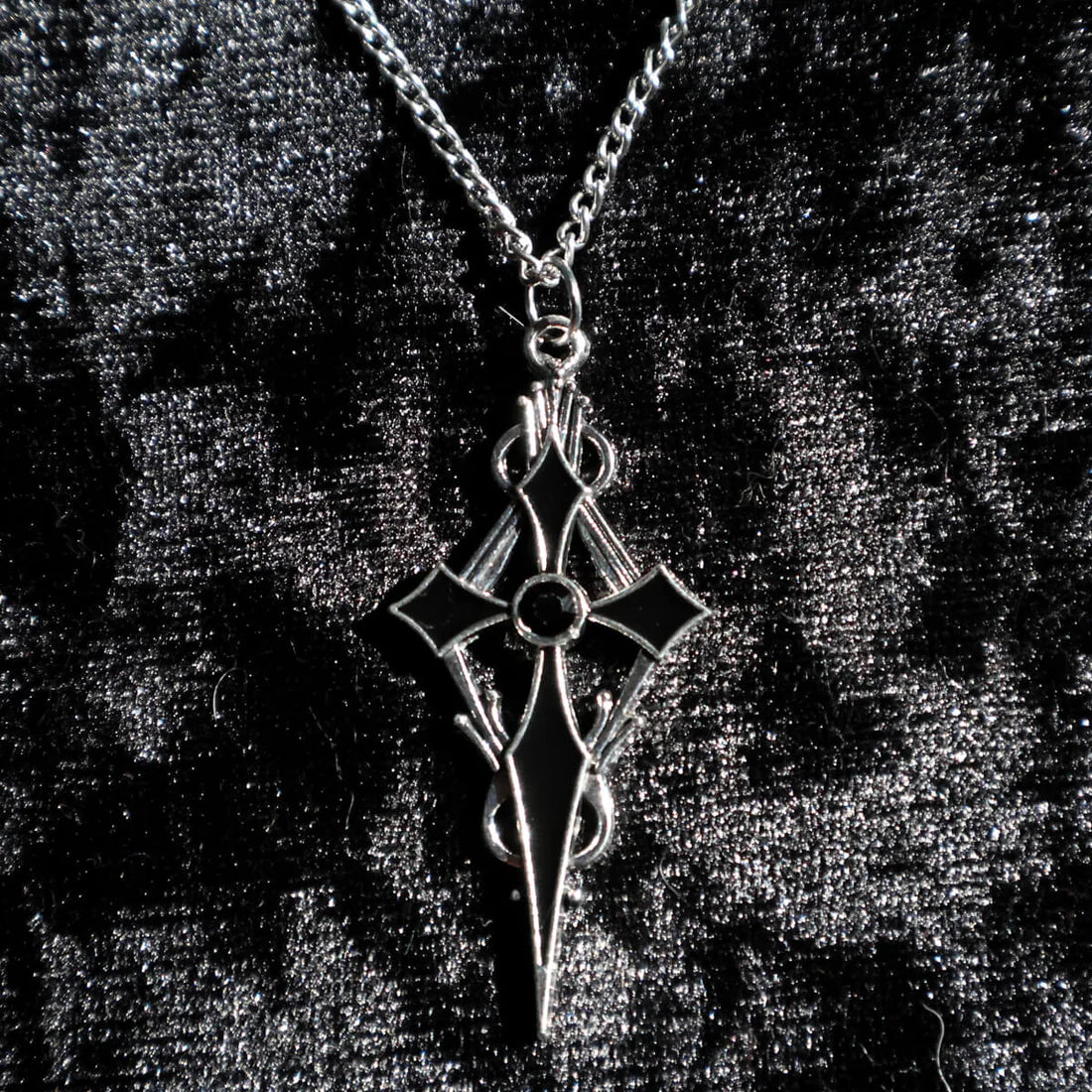 GOTHIC CROSS & BLACK GEM NECKLACE
