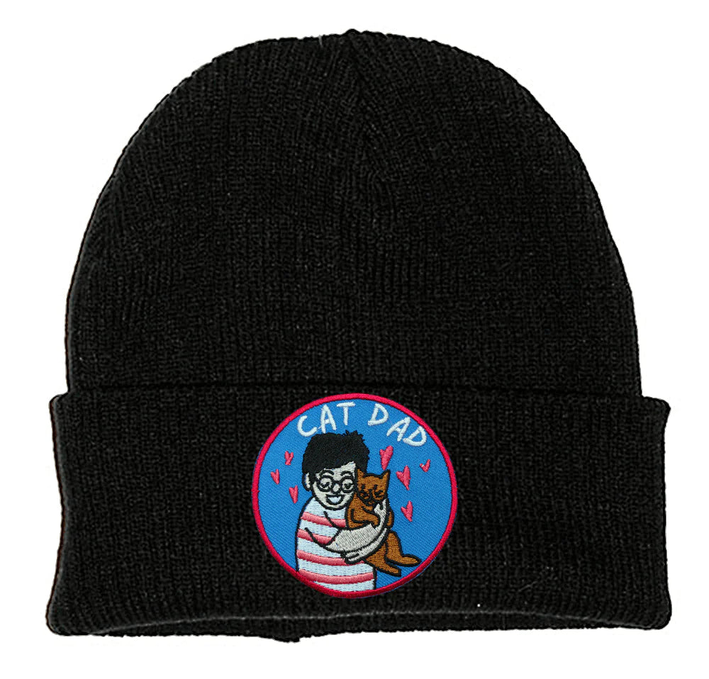 CAT DAD PATCH BLACK BEANIE