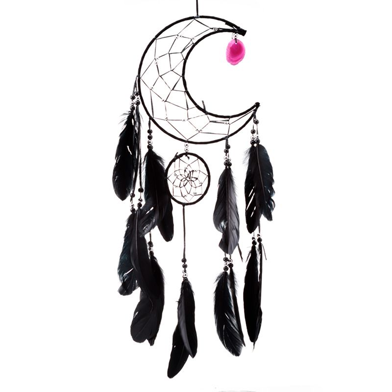 Black Sickle Crescent Moon Dreamcatcher with Agate Charm