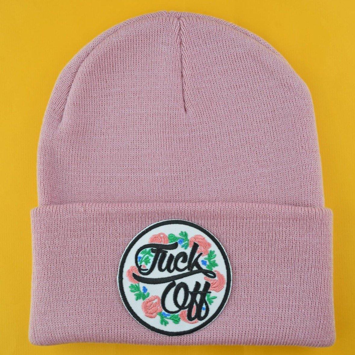 FUCK OFF FLORAL PINK BEANIE