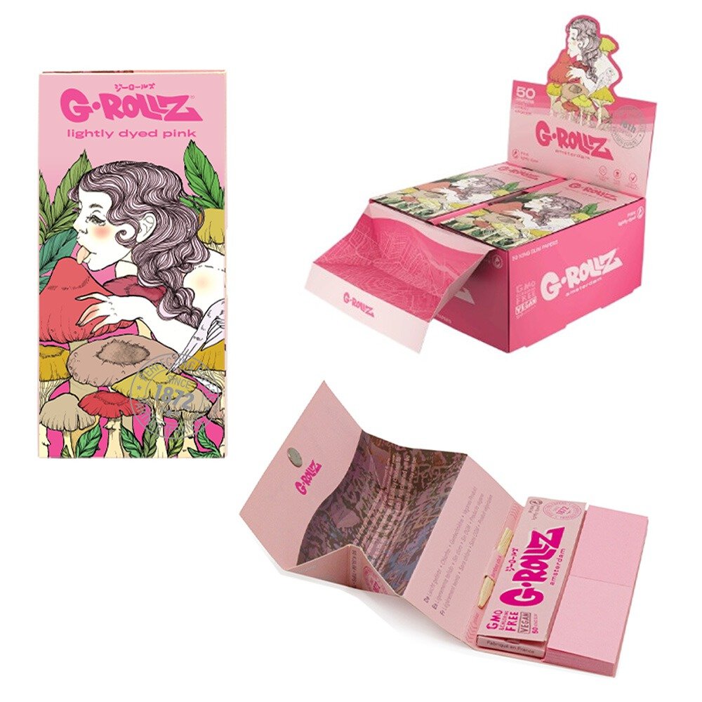 G-Rollz Collector 'Mushroom Lady' Pink - 50 KS Slim Papers + Tips & Tray