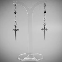 Load image into Gallery viewer, HAND &amp; DAGGER BLACK CRYSTAL EARRINGS
