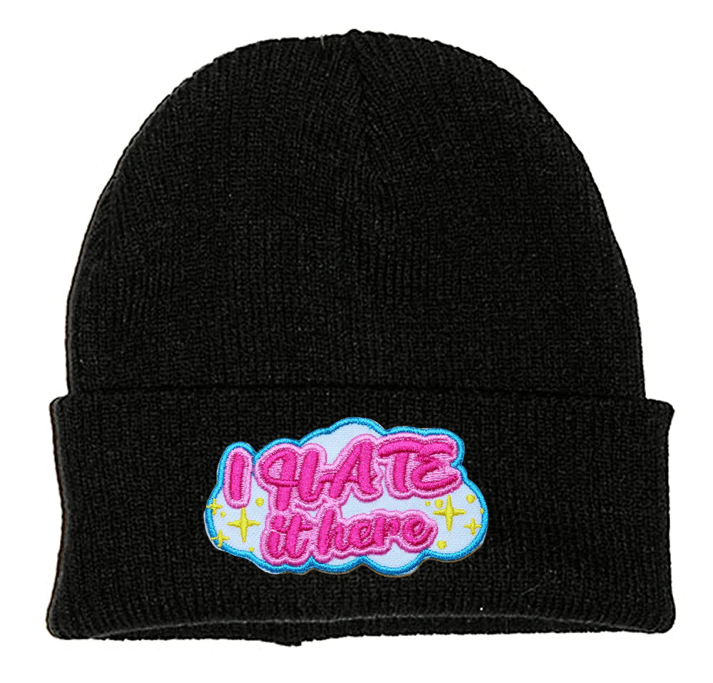 I HATE IT HERE PATCH BLACK BEANIE