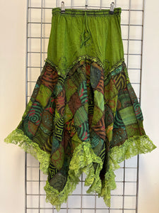 Green Pixie Skirt with Patchwork & Lace