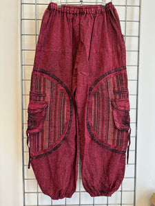 Stone Washed Spiral Pattern Trousers – RED