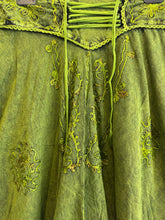 Load image into Gallery viewer, Acid Wash Long Embroidered Skirt – Green
