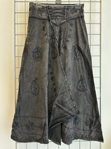 Acid Wash Long Embroidered Skirt – Black