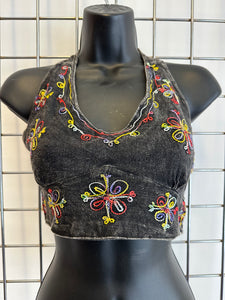 Black Acid Wash Halter Neck Top