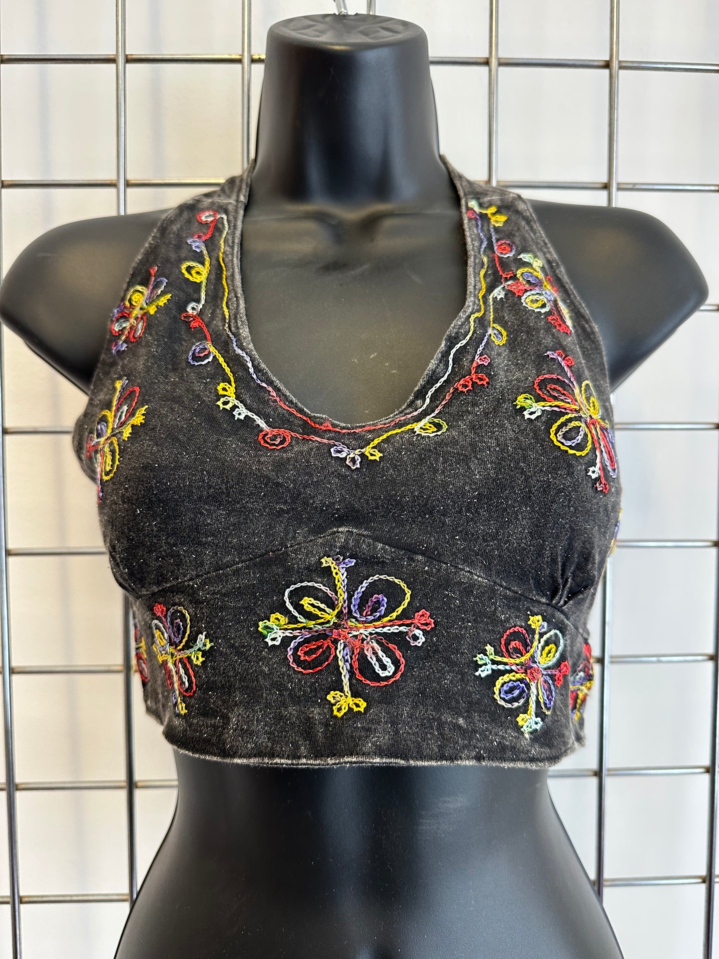 Black Acid Wash Halter Neck Top