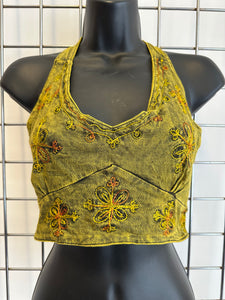 Green Acid Wash Halter Neck Top