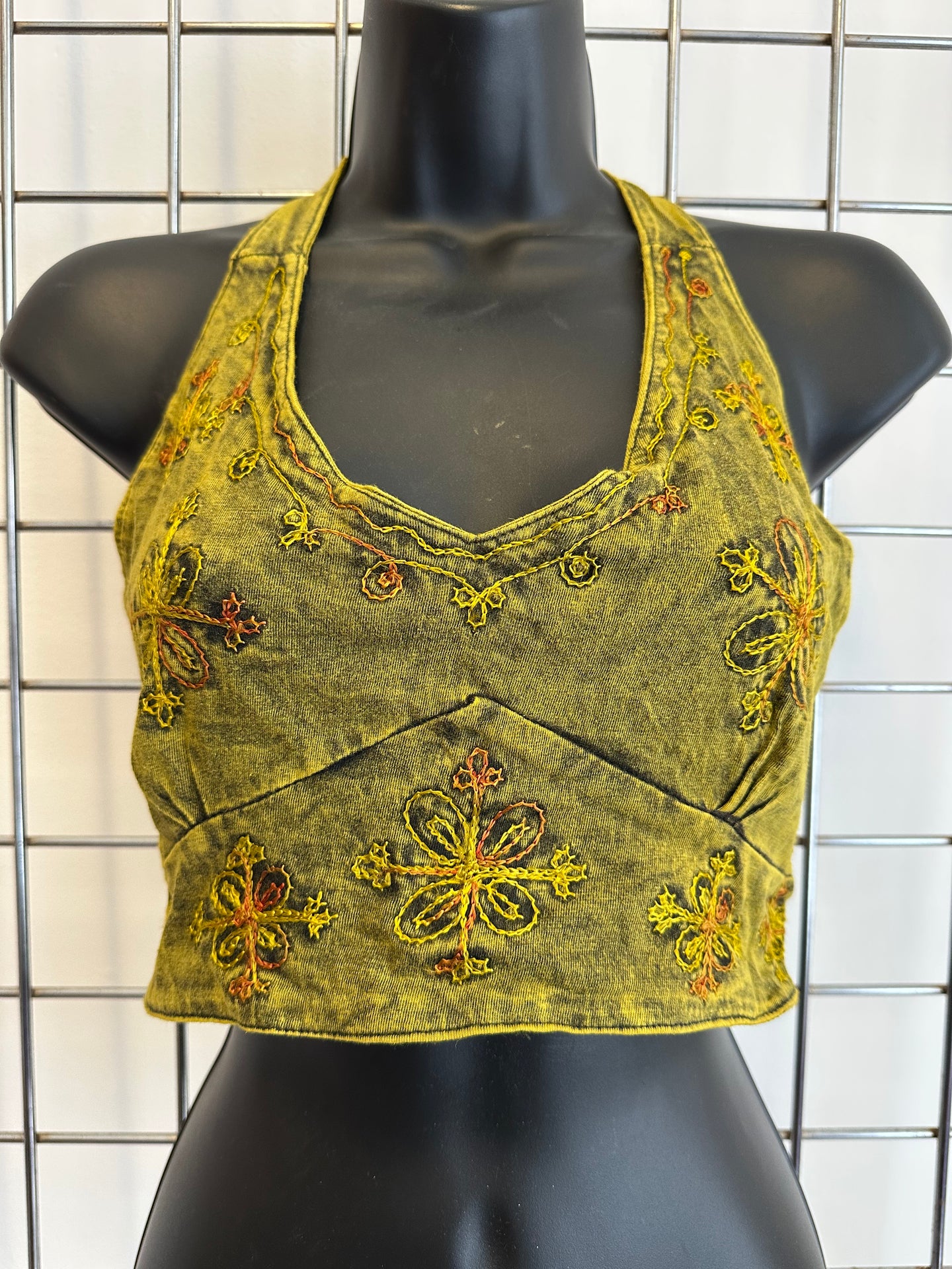 Green Acid Wash Halter Neck Top