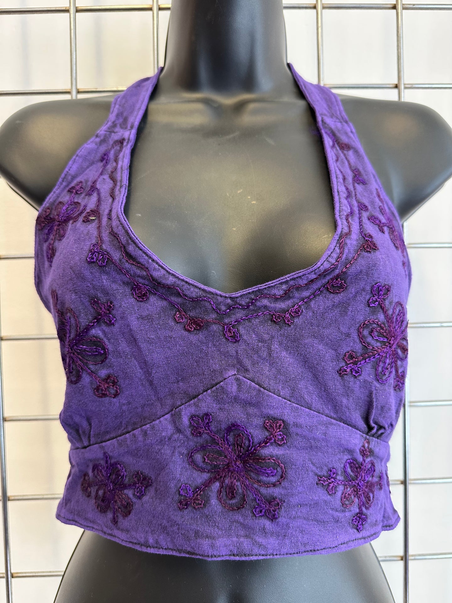 Purple Acid Wash Halter Neck Top
