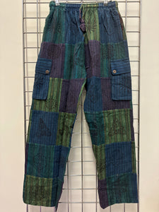 Patchwork Heavy Cotton Gheri Print Trousers - Dark Green