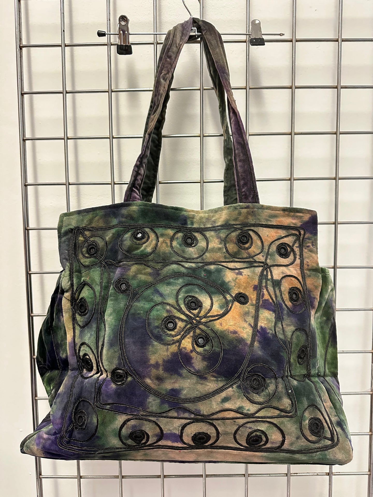 Vintage Indian Velvet Tie Dye Embroidered Shopping Bag