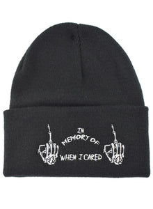 In Memory Of When I Cared Embroidered Slogan Beanie Hat