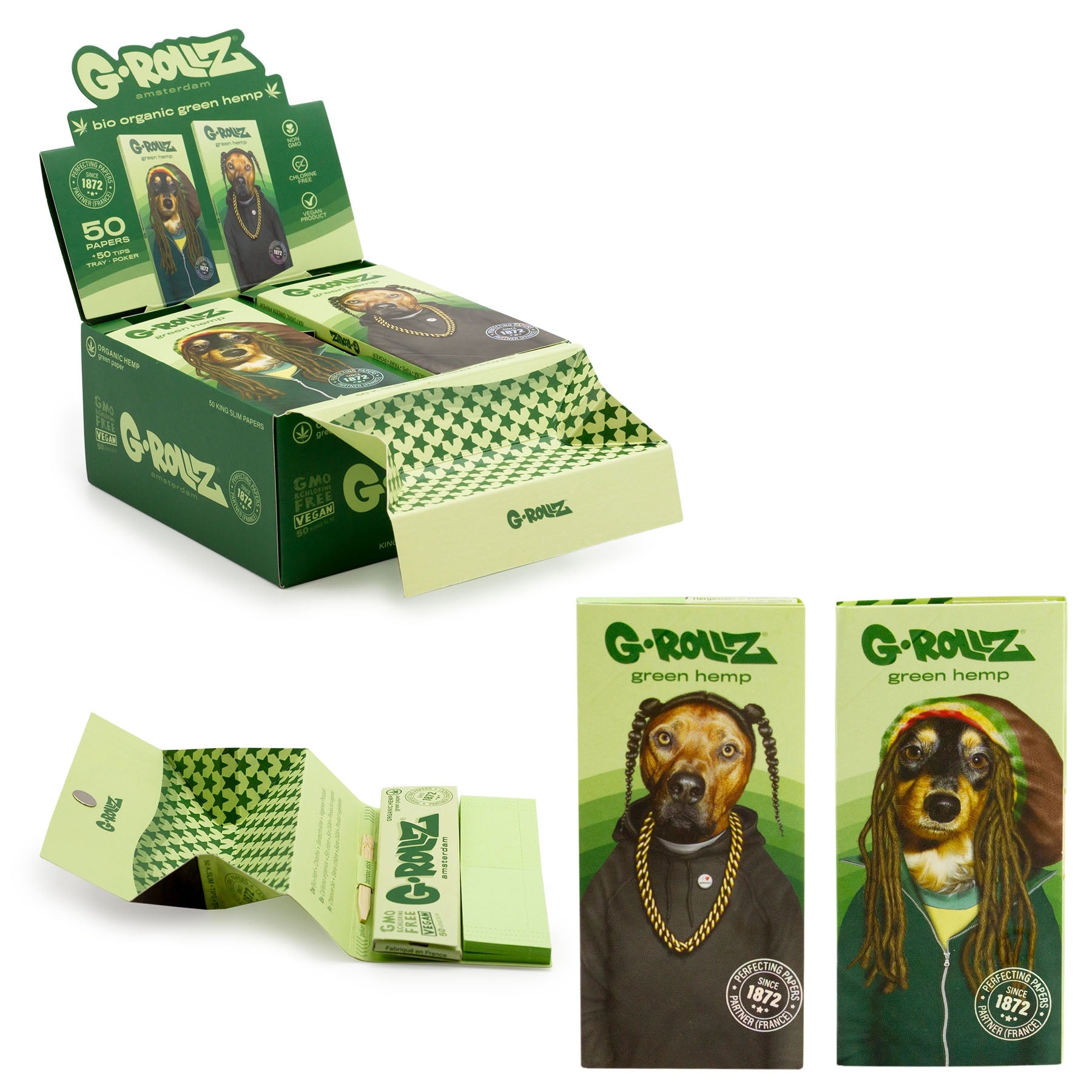 G-Rollz 'Reggae Rap' Organic Green Hemp - 50 KS Slim Papers + Tips